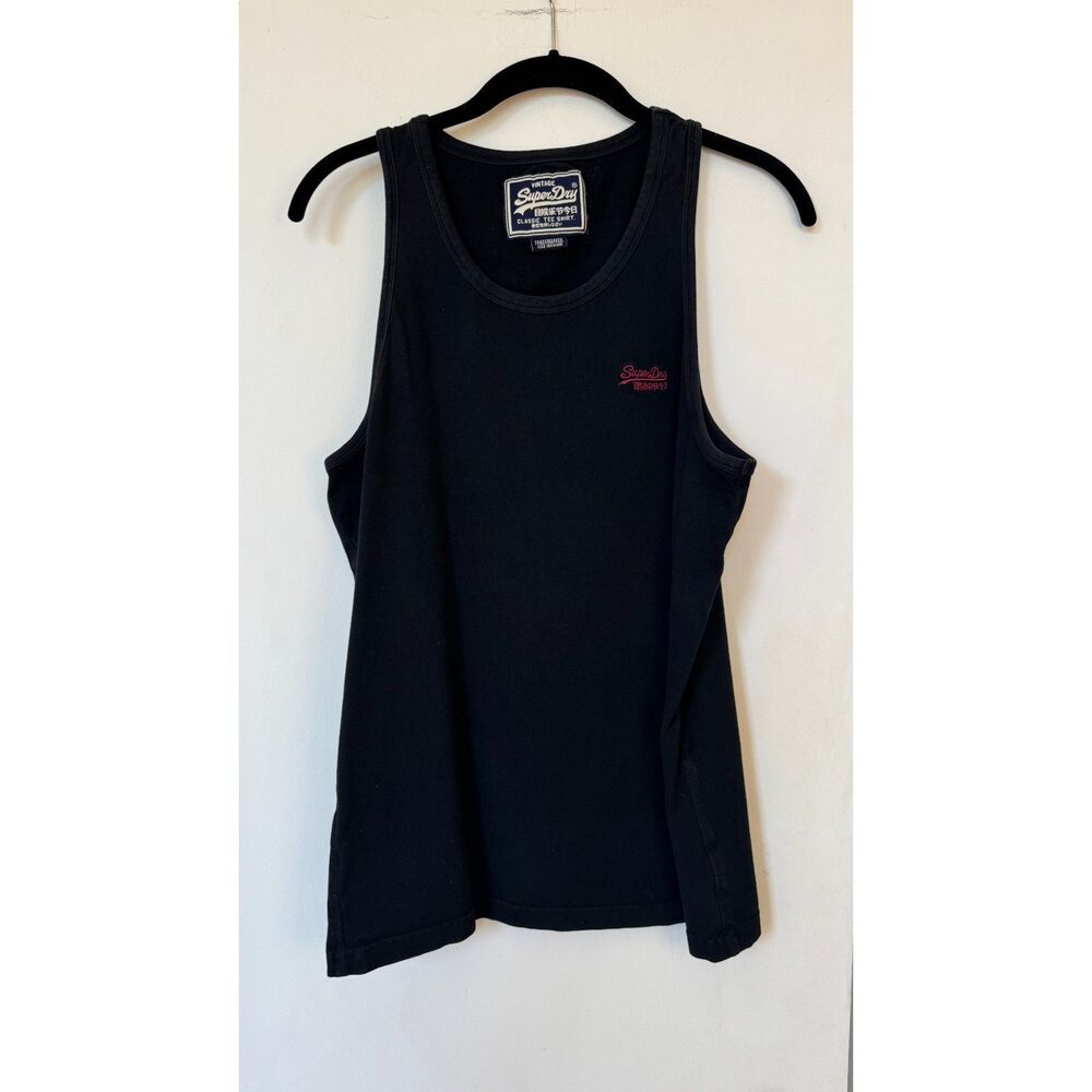 Men’s SuperDry Embroidered Tank | Black with Red Embroidery | Size M